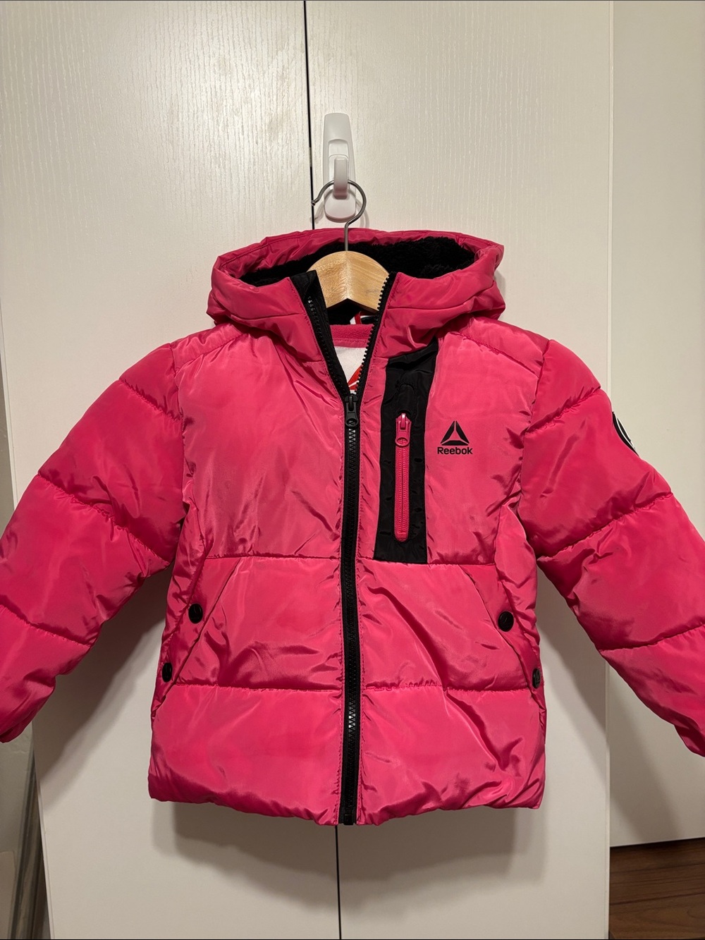 Reebok Girls' Hooded Puffer Ski Snow Jacket with Black Trim - 4T